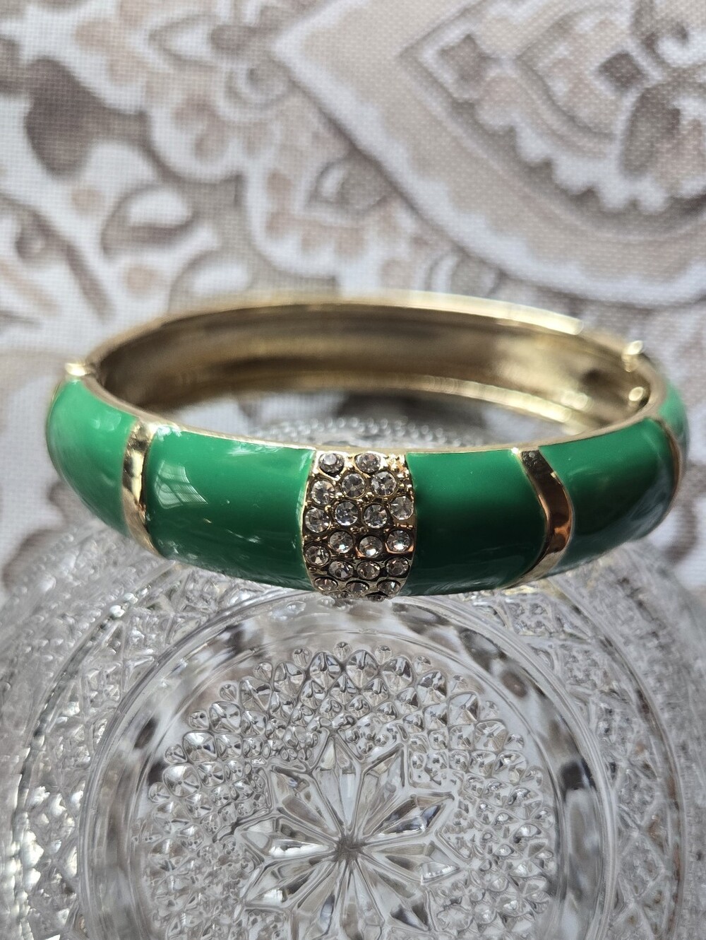 Banana Republic Gold-Tone Green Enamel Bangle with Crystal Accent